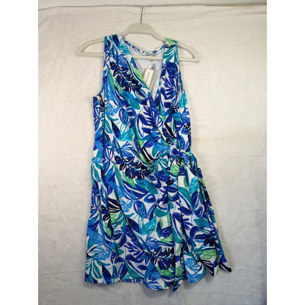 Tommy Bahama Island Cays Marina Wrap Romper XL Blue Tropical Floral Womens